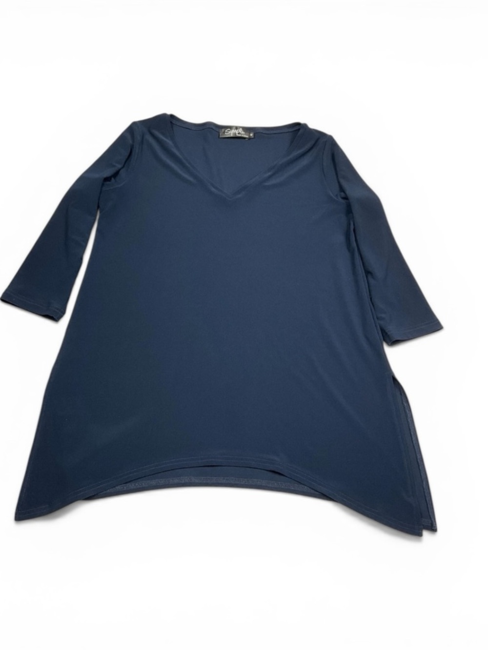 Sympli Tunic Swing Top Blue A-Line Asymmetric Shirt Relaxed Fit Comfort Shirt 4